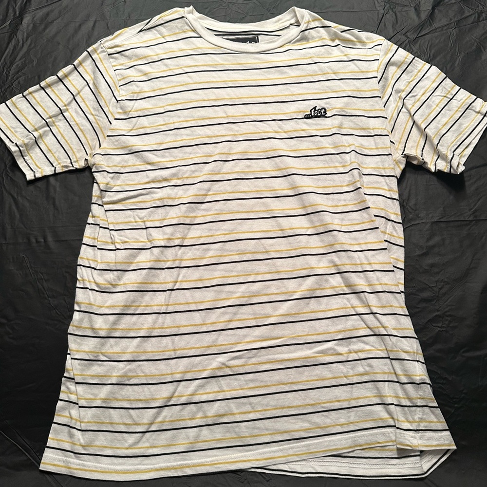 Large White Shirt with Black and Yellow Strips